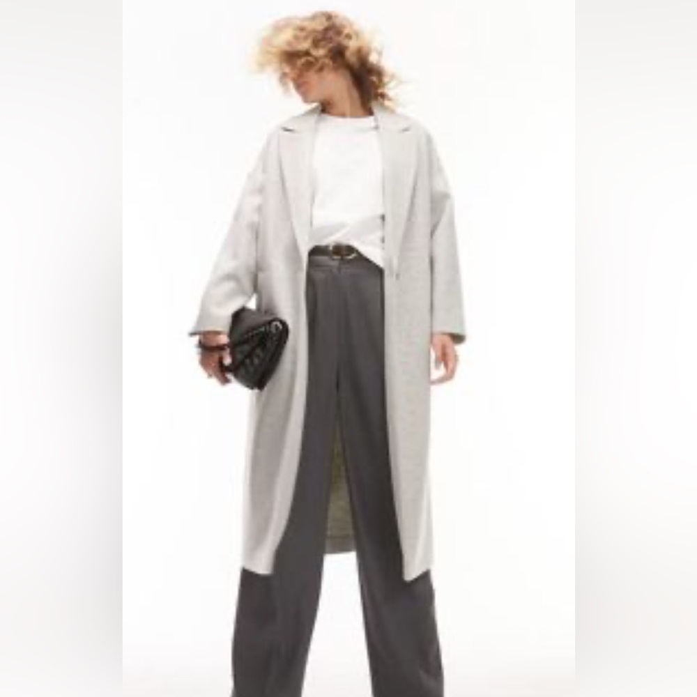 Topshop Unlined Longline Coat in Grey Medium but fits very large